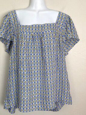 Banana Republic Blue Green Baby Doll XL100% Silk Flutter sleeve Y2K Top Boho